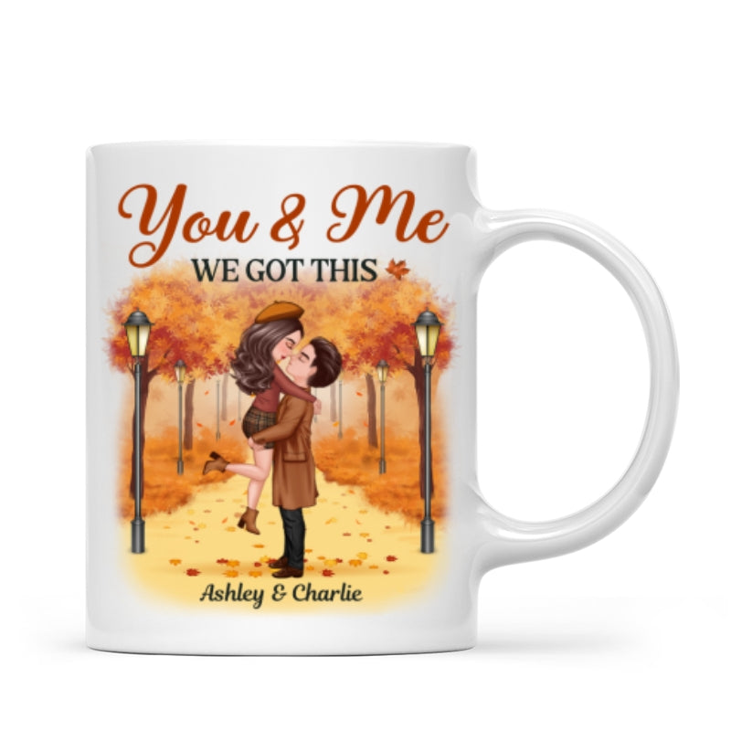 Couple Hugging Kissing In Fall Park Personalized Mug