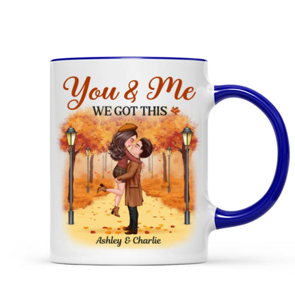 Couple Hugging Kissing In Fall Park Personalized Mug