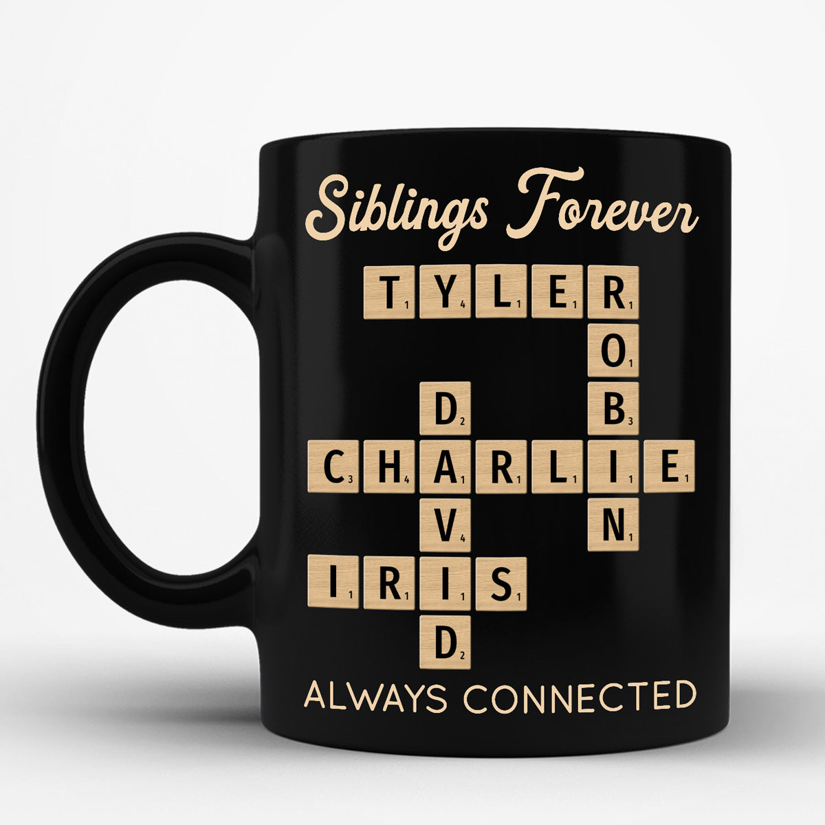 Siblings Forever Always Connected Crossword Puzzle Art Personalized Mug