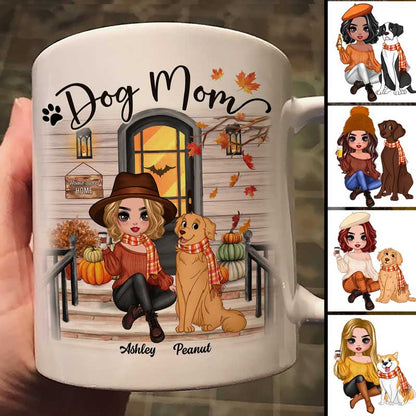 Doll Dog Mom Fall Season Front Porch Personalized Mug