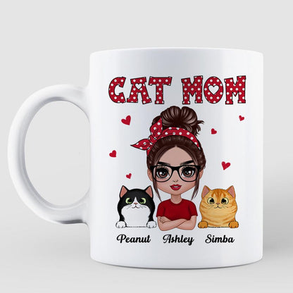 Polka Dot Pattern Doll Cat Mom Personalized Mug