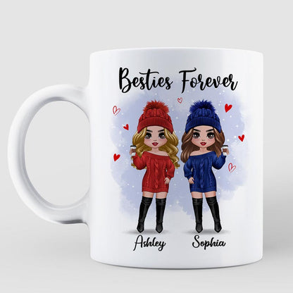 Christmas Standing Doll Besties In Snow Personalized Mug