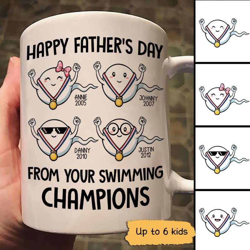 Happy Father's Day Gift From Swimming Champions Little Cute Kids Personalized Mug