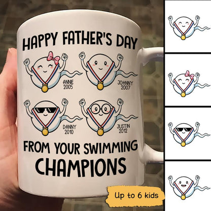 Happy Father's Day Gift From Swimming Champions Little Cute Kids Personalized Mug
