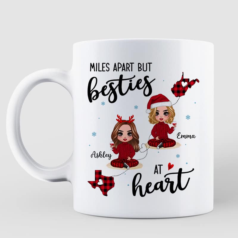 Red Plaid Long Distance Doll Besties Personalized Mug