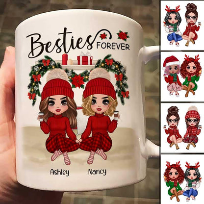 Sitting On Bed Christmas Doll Best Friends Sisters Personalized Mug