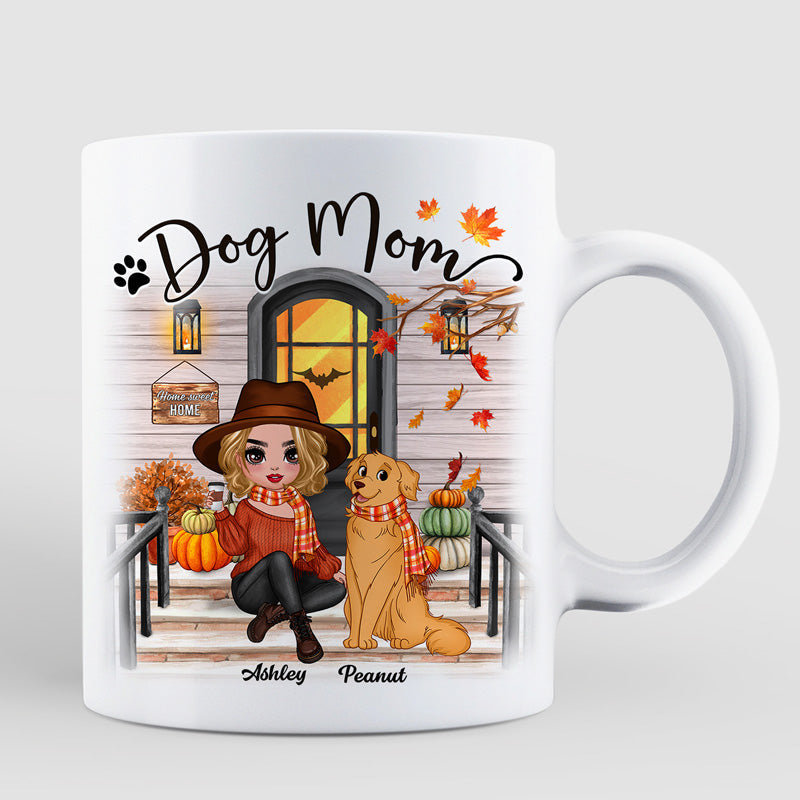 Doll Dog Mom Fall Season Front Porch Personalized Mug