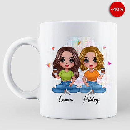 Colorful Patterned Sitting Doll Besties Sisters Siblings Personalized Mug