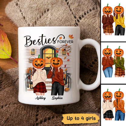 Pumpkin Head Best Friends Sisters Fall Season Front Porch Personalized Mug (11oz)