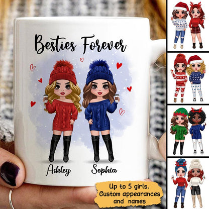 Christmas Standing Doll Besties In Snow Personalized Mug