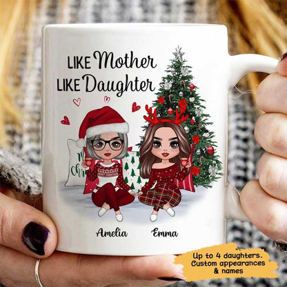 Doll Mother And Daughters Sitting Beside Christmas Tree Personalized Mug