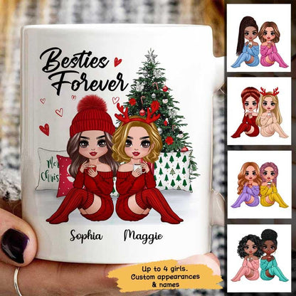 Doll Besties Sitting Beside Christmas Tree Personalized Mug