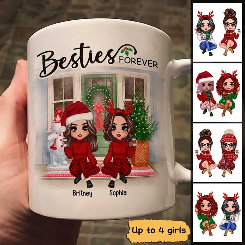 Doll Best Friends Sisters Christmas Front Door Personalized Mug