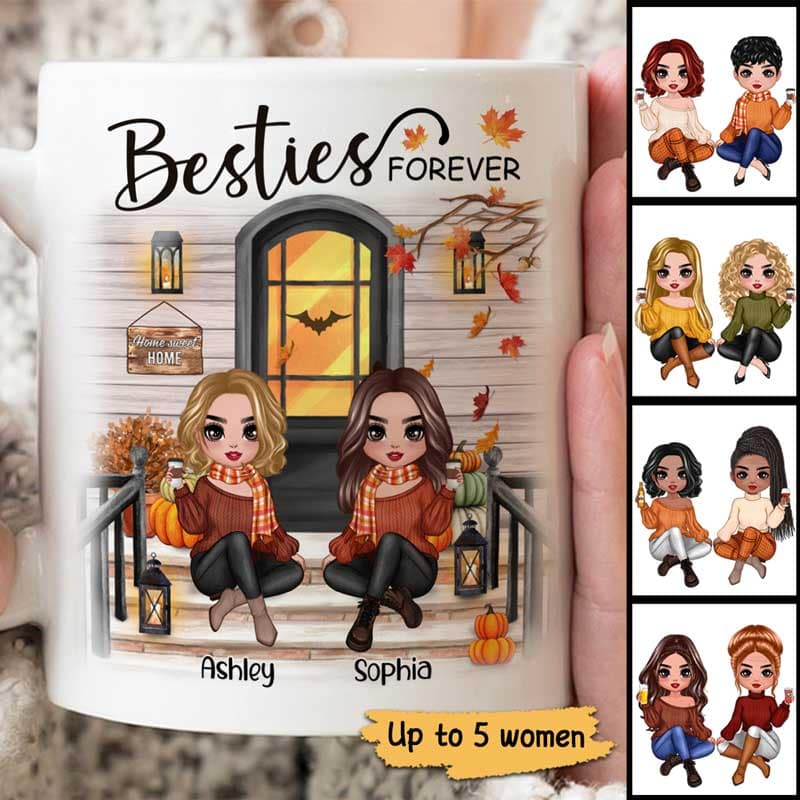 Fall Season Best Friends Sisters Front Porch - Personalized Mug