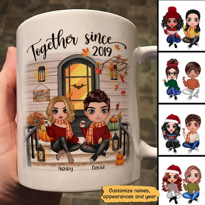 Fall Season Couple Front Porch Personalized Mug