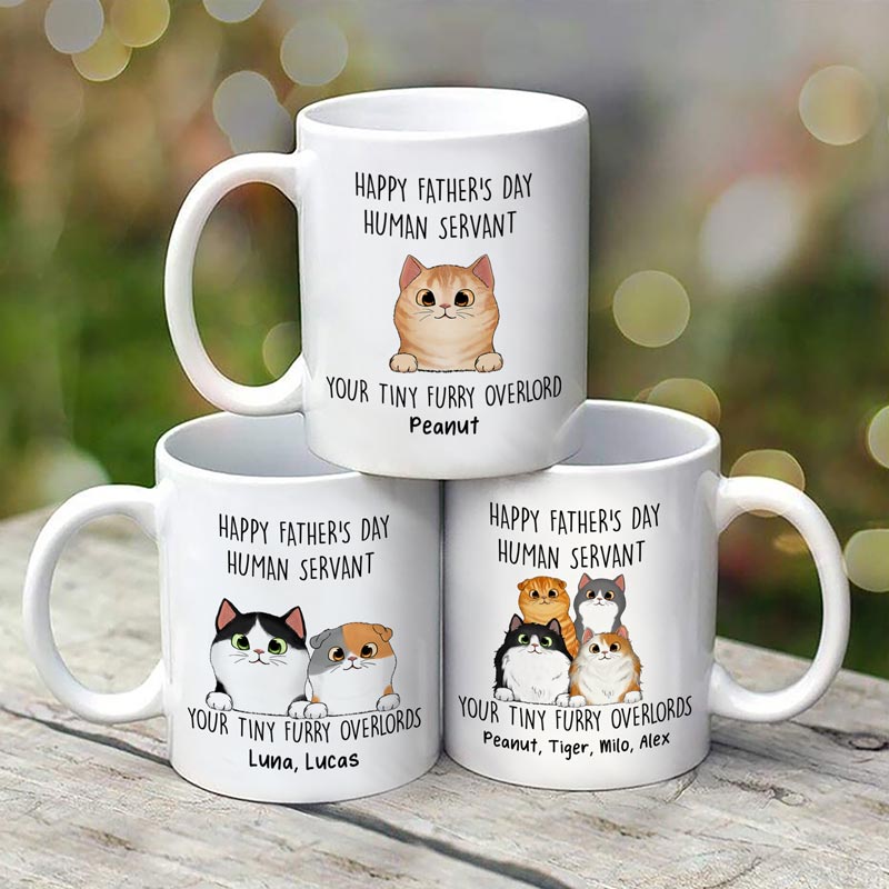 Happy Father's Day Human Servant Gift For Cat Dad Personalized Mug