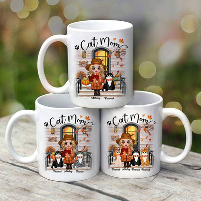 Fall Season Doll Cat Mom Front Porch Personalized Mug