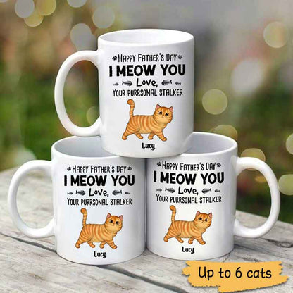 Walking Fluffy Cats Purrsonal Stakers Happy Father's Day Cat Dad Personalized Mug