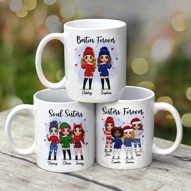 Christmas Standing Doll Besties In Snow Personalized Mug