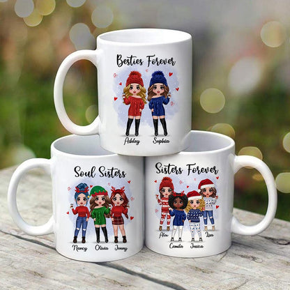 Christmas Standing Doll Besties In Snow Personalized Mug