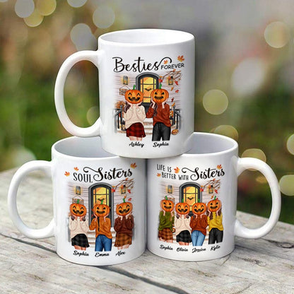 Pumpkin Head Best Friends Sisters Fall Season Front Porch Personalized Mug (11oz)