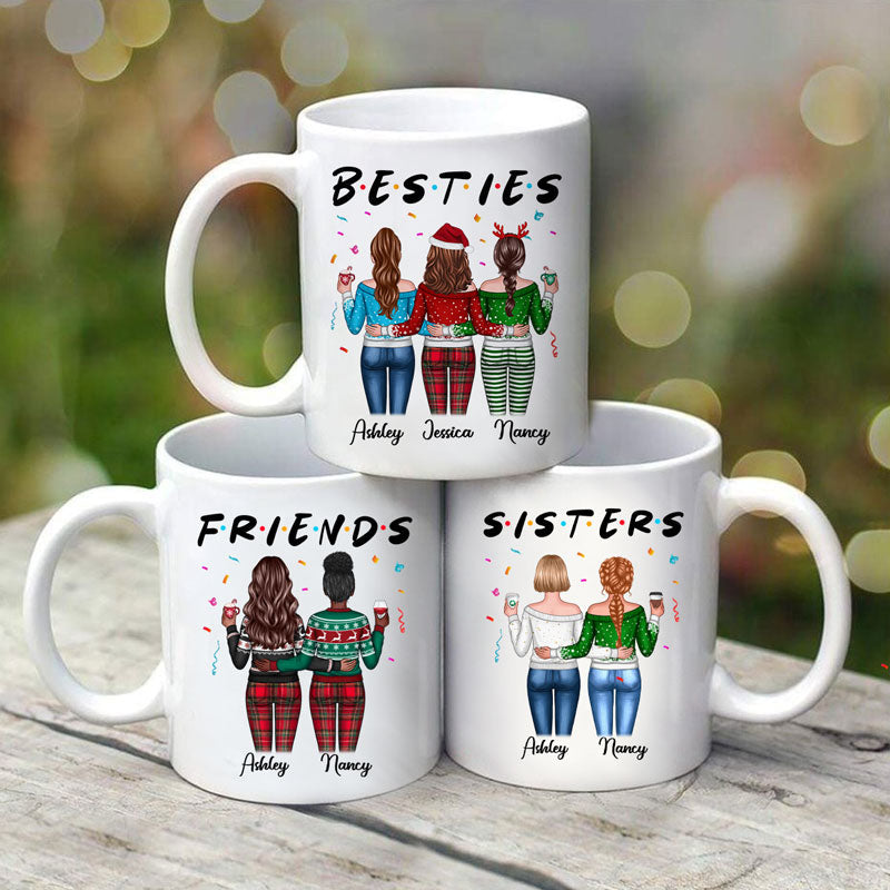 Besties Sisters Friends Back View Christmas Personalized Mug