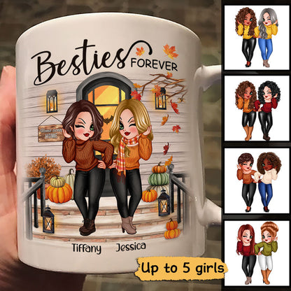 Fall Season Pretty Standing Best Friends Sisters Front Porch Personalized Mug (11oz)