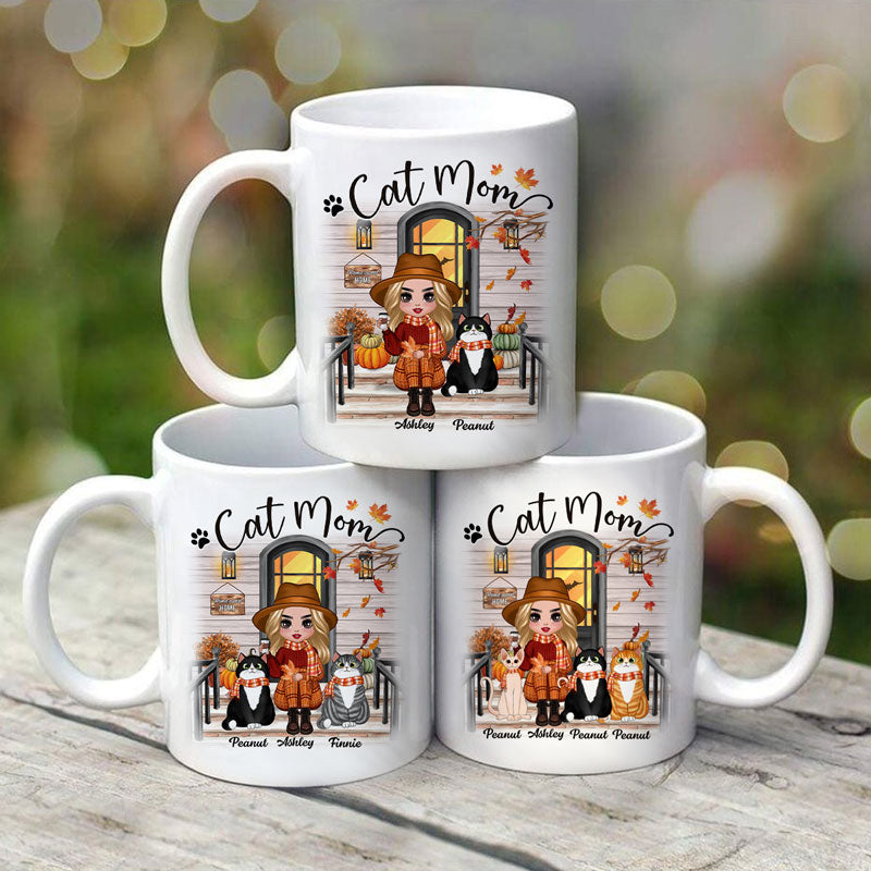 Fall Season Doll Cat Mom Front Porch Personalized Mug