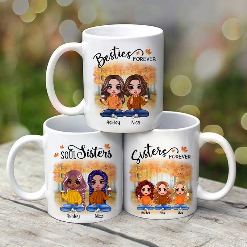 Fall Season Doll Best Friends Besties Sitting Personalized Mug
