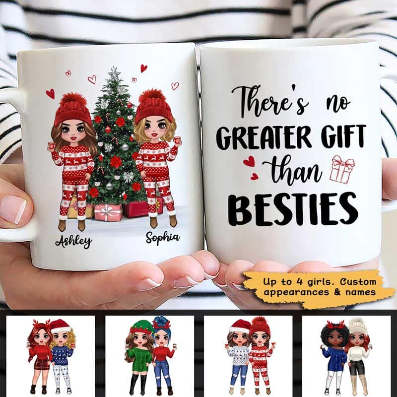 Doll Besties Standing Beside Christmas Tree Personalized Mug