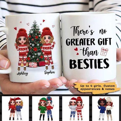 Doll Besties Standing Beside Christmas Tree Personalized Mug