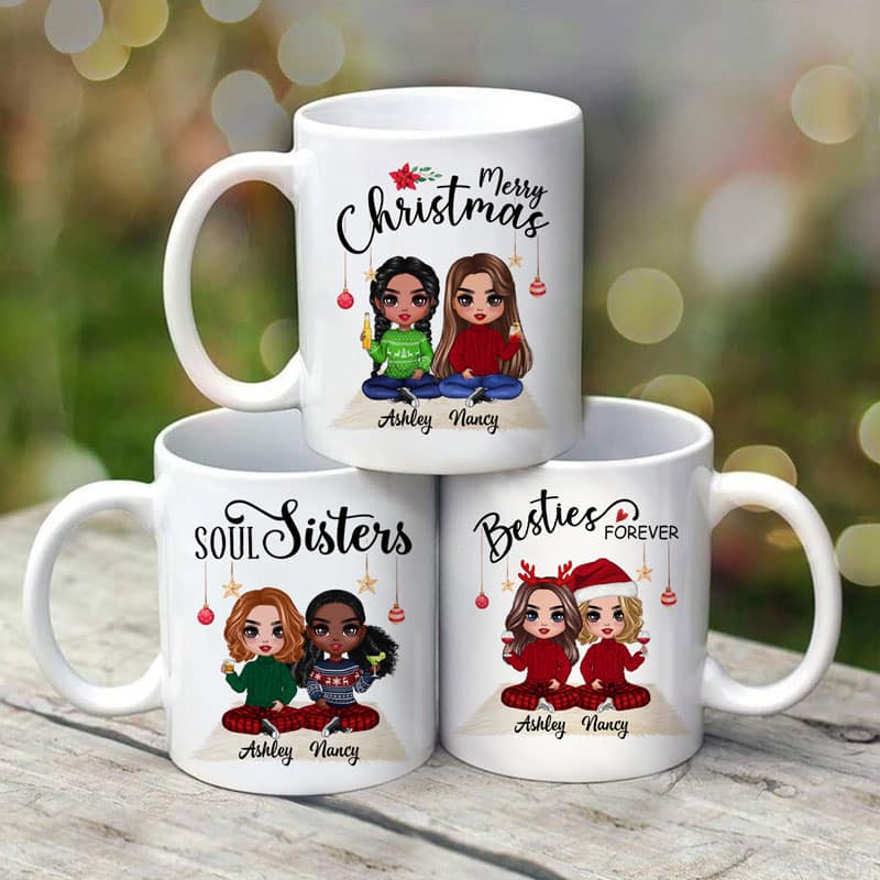 Doll Besties Christmas Checkered Pants Personalized Mug