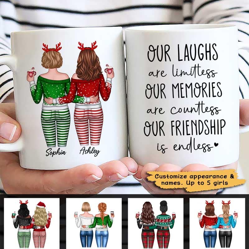 Our Friendship Is Endless Besties Back View Christmas Personalized Mug