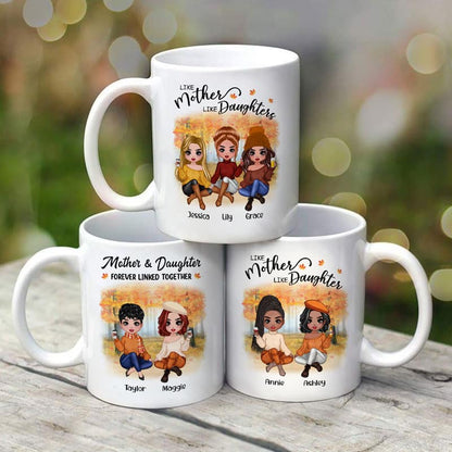 Fall Season Doll Like Mother Like Daughters Sitting Personalized Mug (11oz)