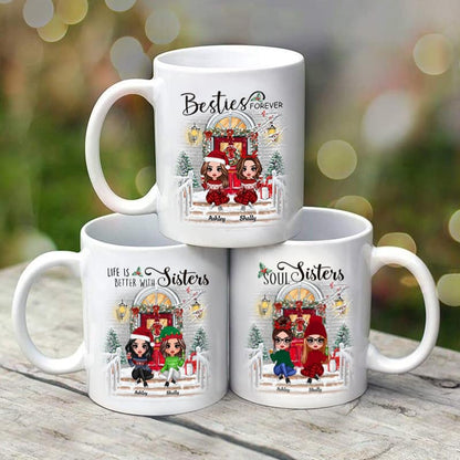Christmas Best Friends Sisters Front Porch Personalized Mug