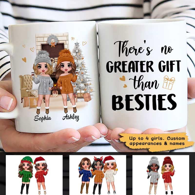Christmas Fireplace Doll Besties Standing Personalized Mug