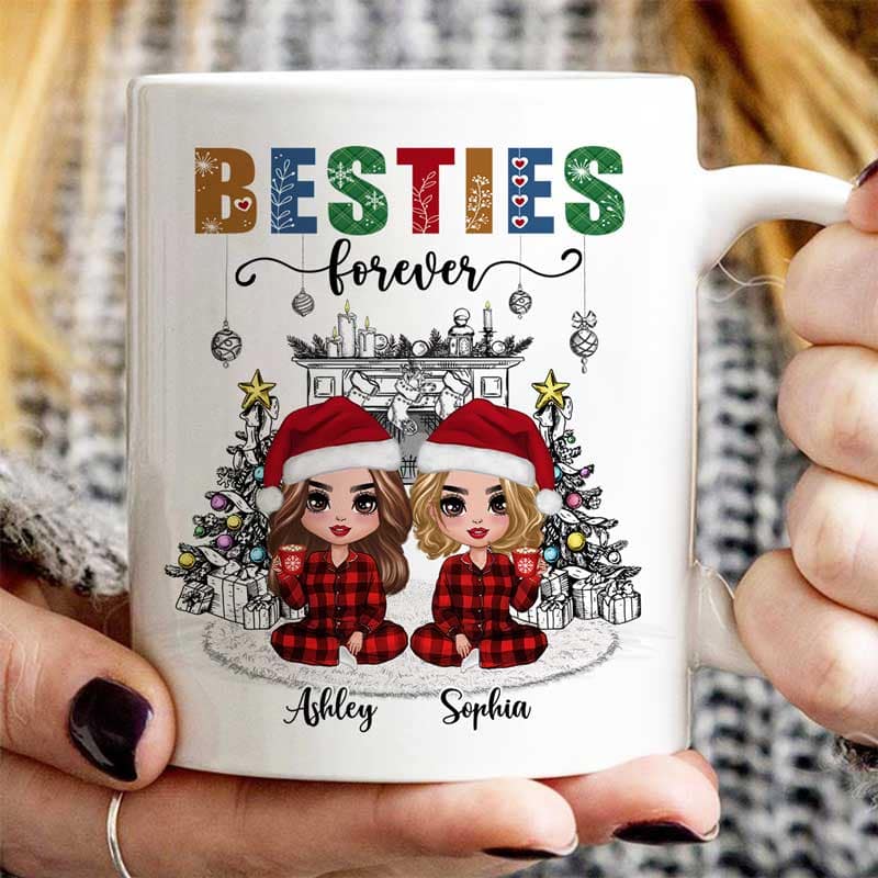 Christmas Outline Background Doll Besties Personalized Mug