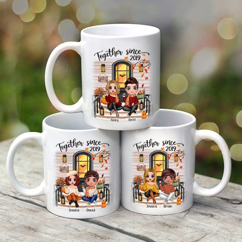Fall Season Couple Front Porch Personalized Mug
