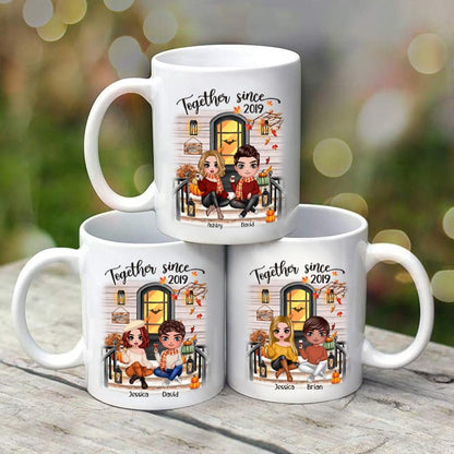 Fall Season Couple Front Porch Personalized Mug