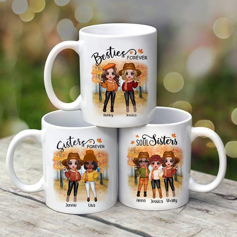 Doll Best Friends Besties Standing Fall Season Personalized Mug (11oz)
