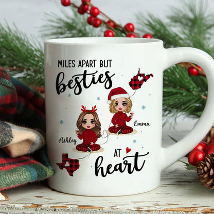 Red Plaid Long Distance Doll Besties Personalized Mug