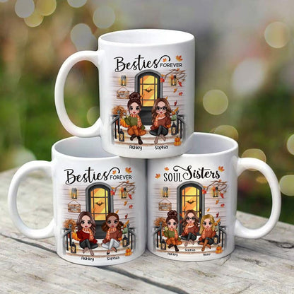 Fall Season Best Friends Sisters Front Porch - Personalized Mug