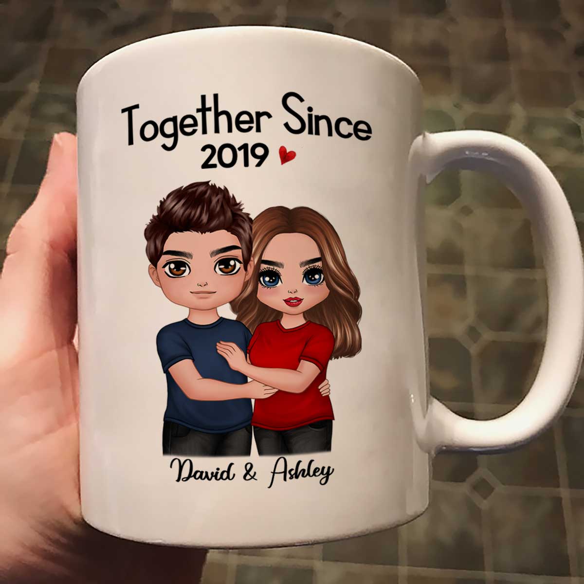 Standing Embracing Doll Couple Valentine's Anniversary Gift For Him Gift For Her Personalized Mug