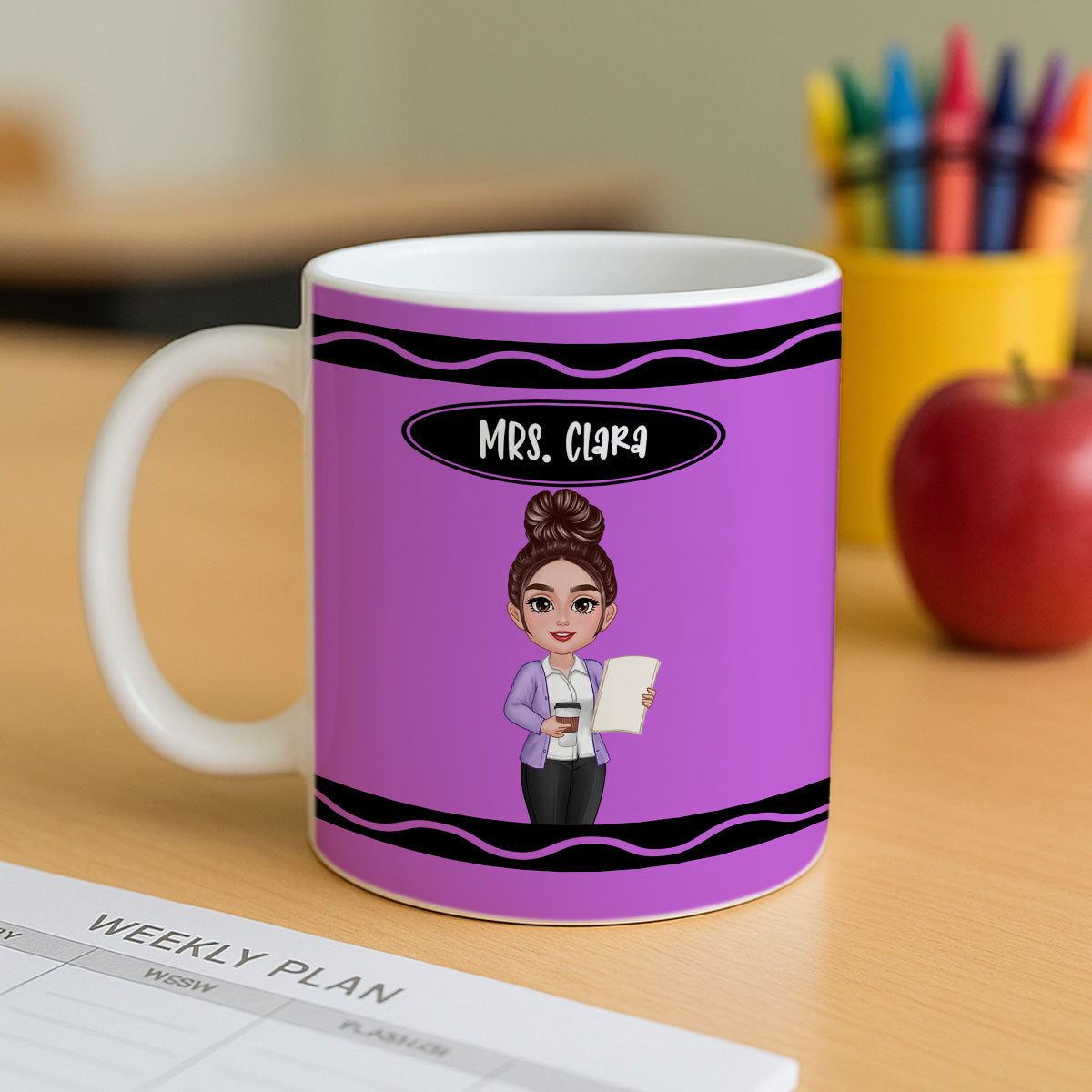Teacher Crayon Pattern Personalized Mug| Back To School Gift For Teacher