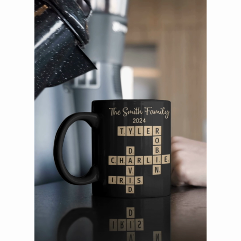 Family Forever Linked Together Crossword Puzzle Art Personalized Mug, Gift For Brothers, Sisters, Siblings, Family