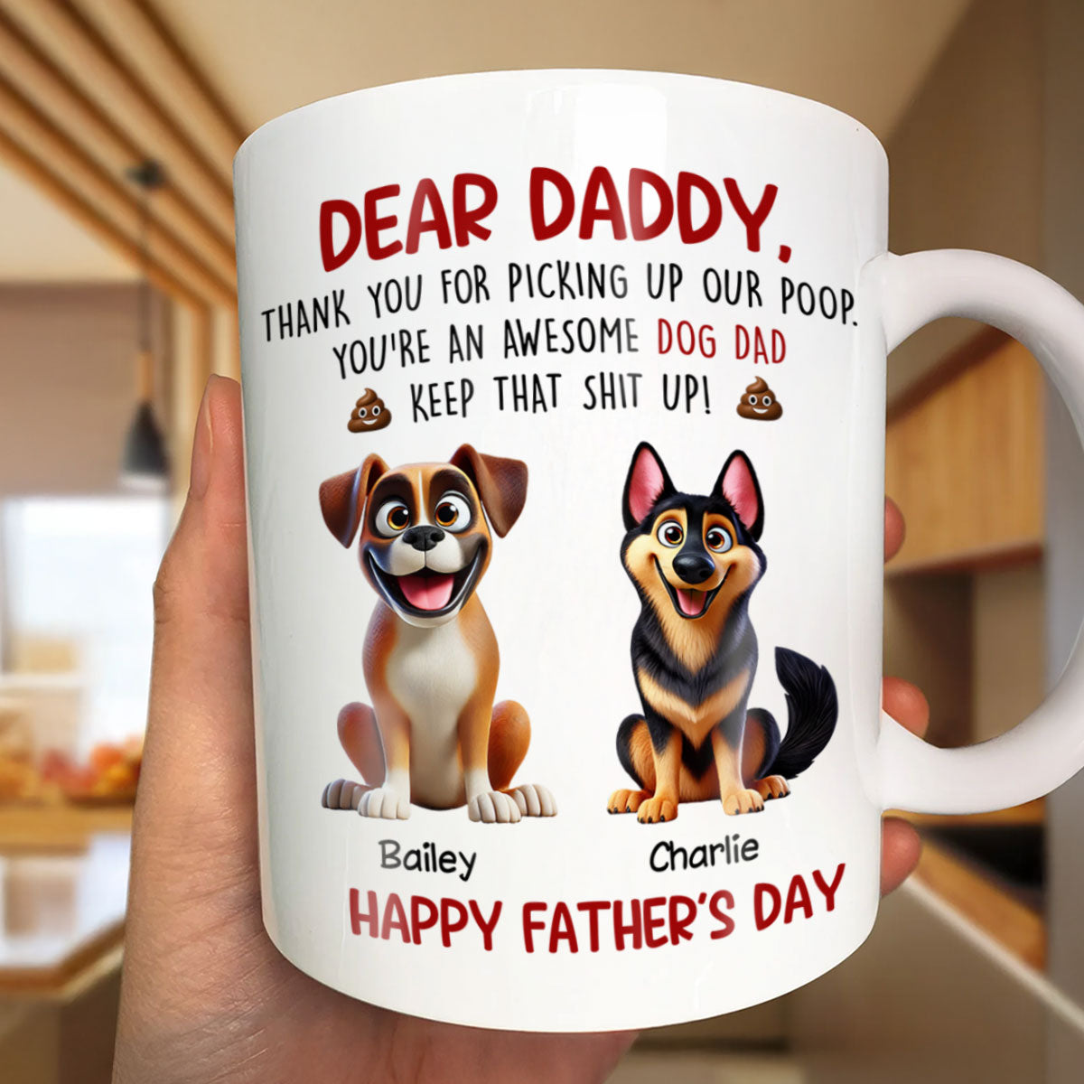 Thanks For Picking Up My Poop Dad Cute Cartoon Dogs Personalized Mug