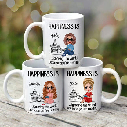 Happiness Is Ignoring The World Because You're Reading Book Personalized Mug
