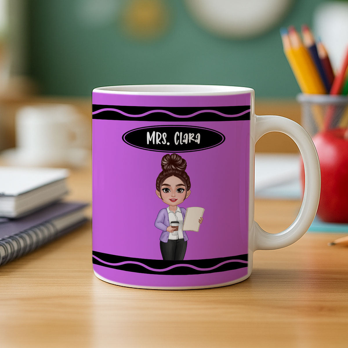 Teacher Crayon Pattern Personalized Mug| Back To School Gift For Teacher
