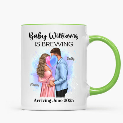 Baby Is Brewing Pregnancy Kissing Couple Personalized Mug Expecting Mom Gift, Expecting Parents Gift, Gift
