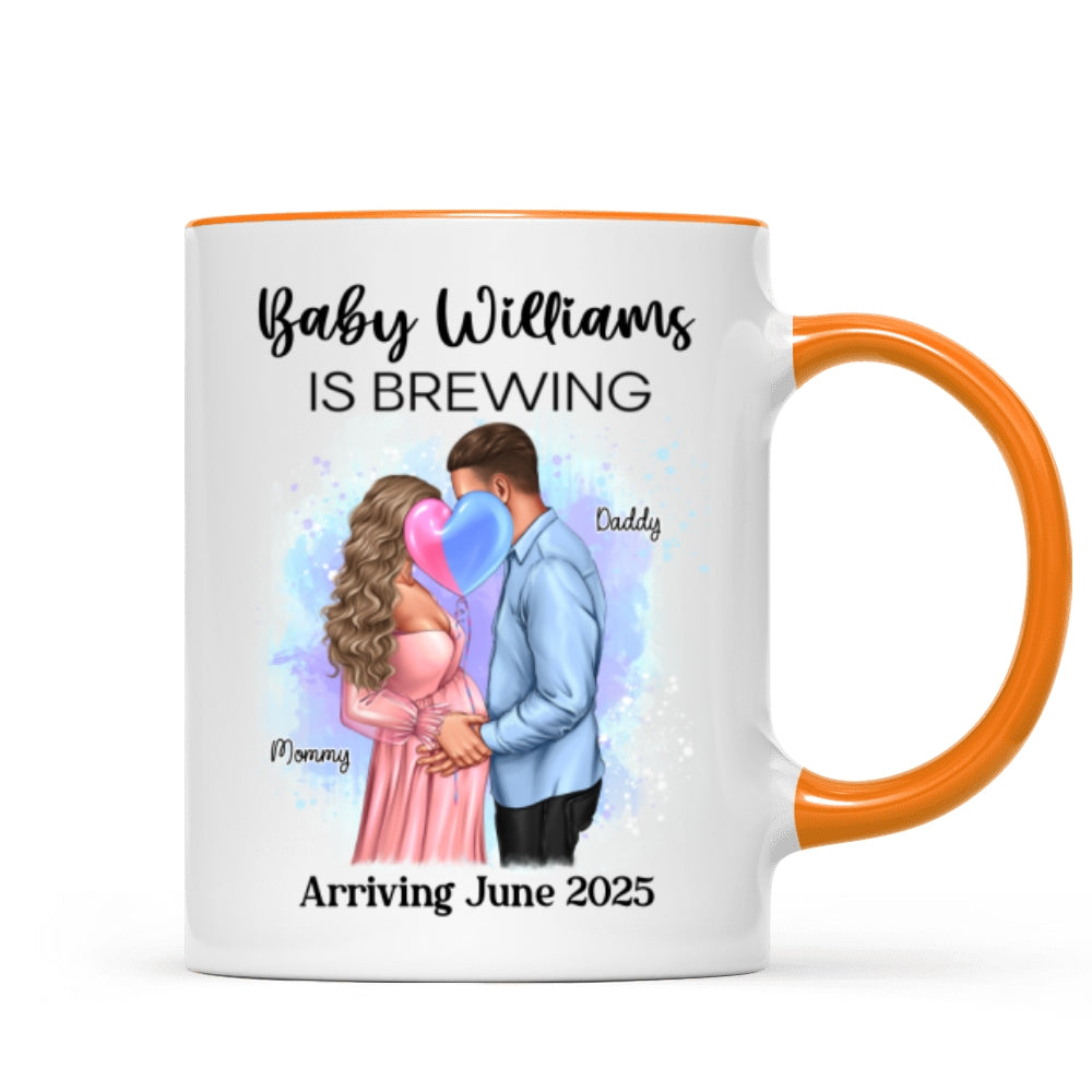 Baby Is Brewing Pregnancy Kissing Couple Personalized Mug Expecting Mom Gift, Expecting Parents Gift, Gift